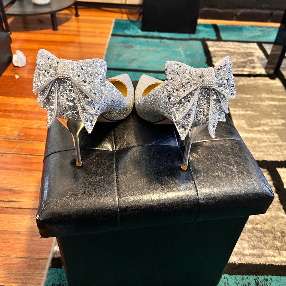 Sparkling Silver Glitter Heels